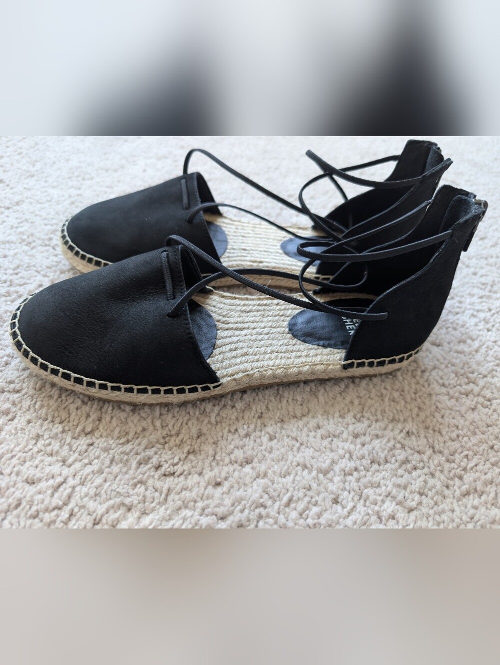 Eileen Fisher Lee D'Orsay Women's 8.5 Espadrille Black Sandals Flat Shoes - Picture 2 of 12